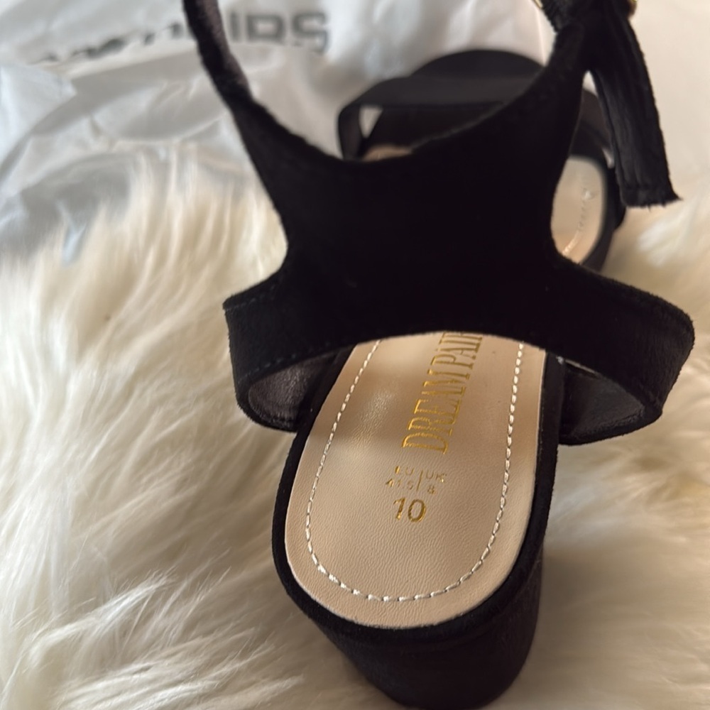 New in box Dream Pairs Black Suede Like Sandals Chunky Heel - Picture 12 of 12